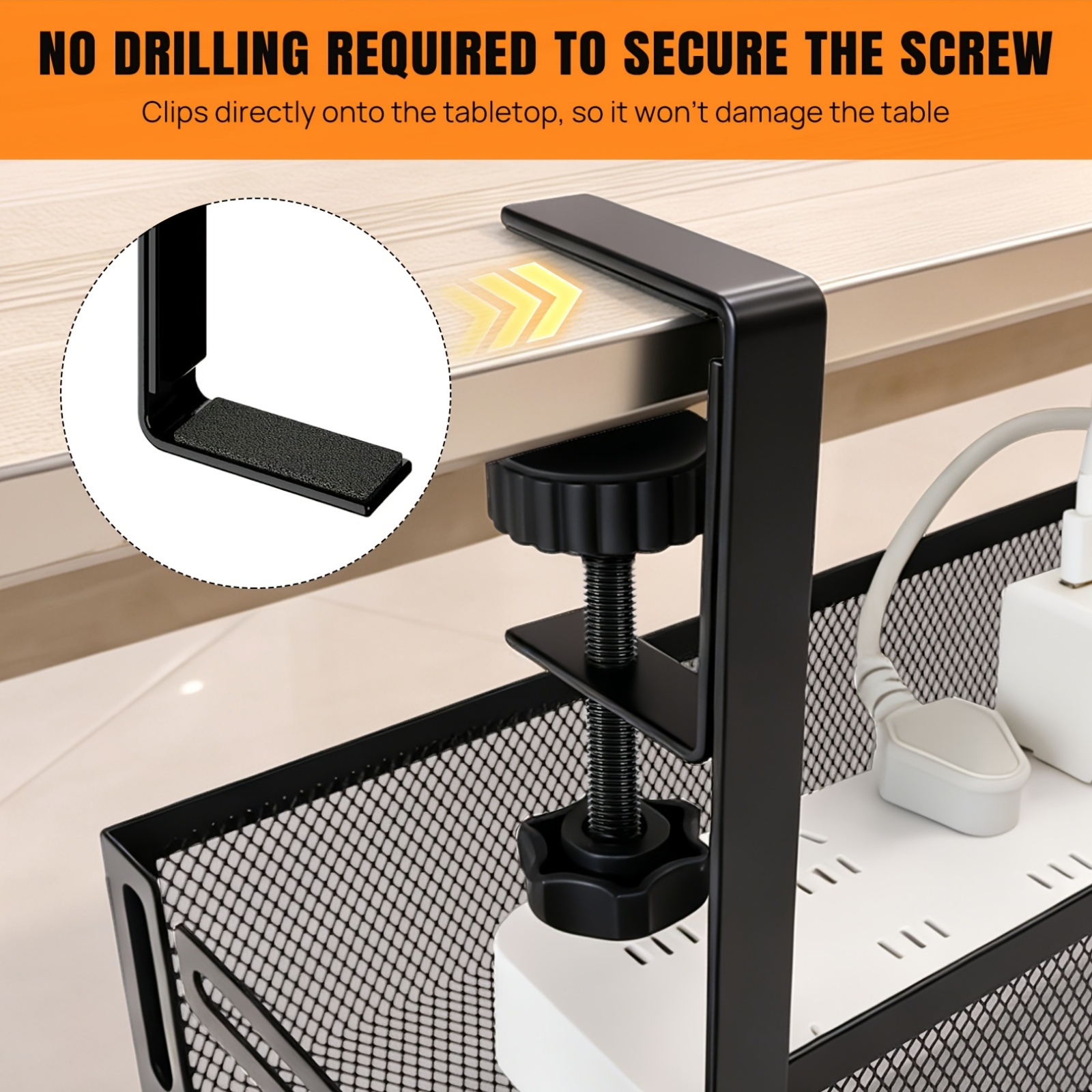 Under Desk Cable Management Tray with Clamp Mount, No Drill Installation