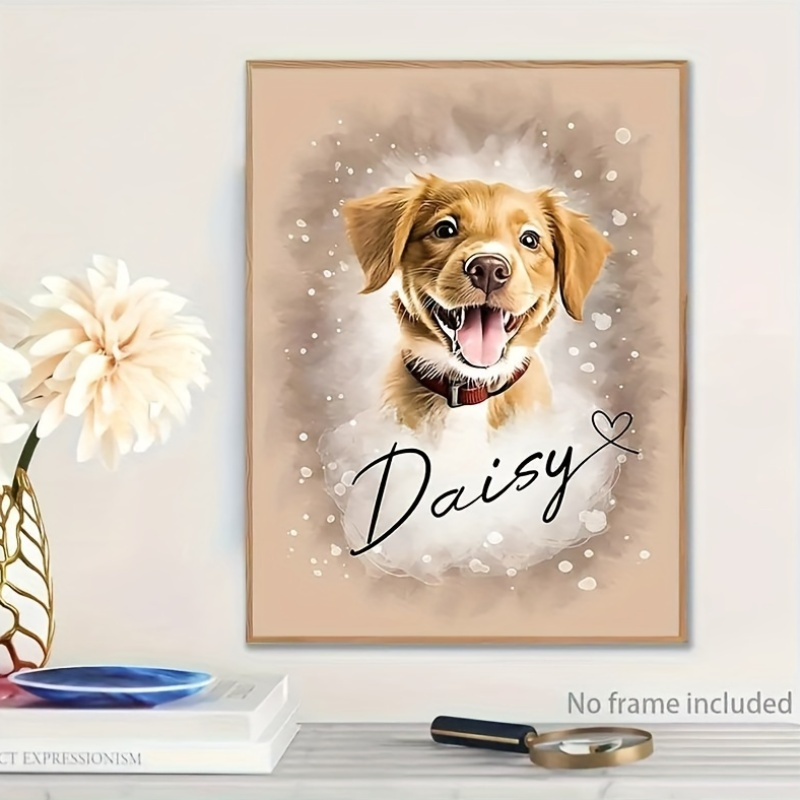 

1pc Personalized Hand- Dog Canvas Art, Custom Pet , Wooden Frame, Polyester Fiber, Wall Decor For Home, Bedroom, Living Room, Office - Digital Or Printed Option