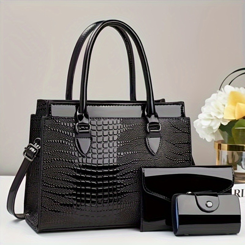 Three-piece set of Ramadan festival style mom handbags with classic crocodile pattern Women's bag set, single shoulder bag and handbag with wallet, suitable for gifts, work travel