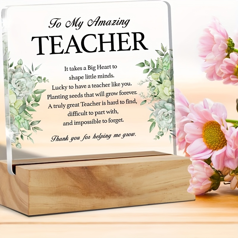 1pc to   teacher it   a magnanimous heart to shape the   of small people     to have a teacher   plants that grow forever a   great mentor desktop plaque sign with wooden stand home desk sign birthday christmas memorial 0