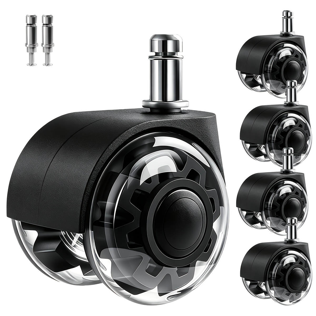 TEMU (5 Pack) Gaming Chair Casters 2 Inch Heavy Duty Black Swivel Wheels Tool Free Install Extra Smooth And Quiet Roll Fits Office Chairs Tool Carts