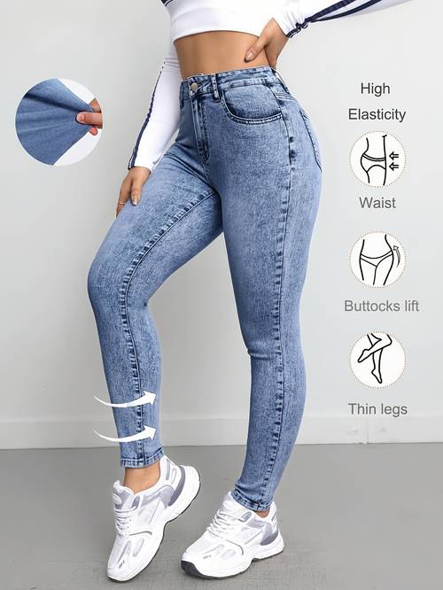 item picture casual and comfortable blue snowflake stretchy high waisted womens skinny jeans