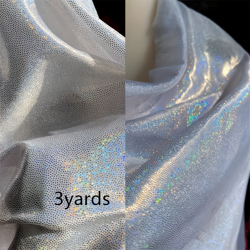 Image of 150cm*1yard/3yards Holographic Laser Elastic Knitted Fabric, Colorful Shiny Hot Stamping Material For Performance Costumes And Live Streaming Backgrounds