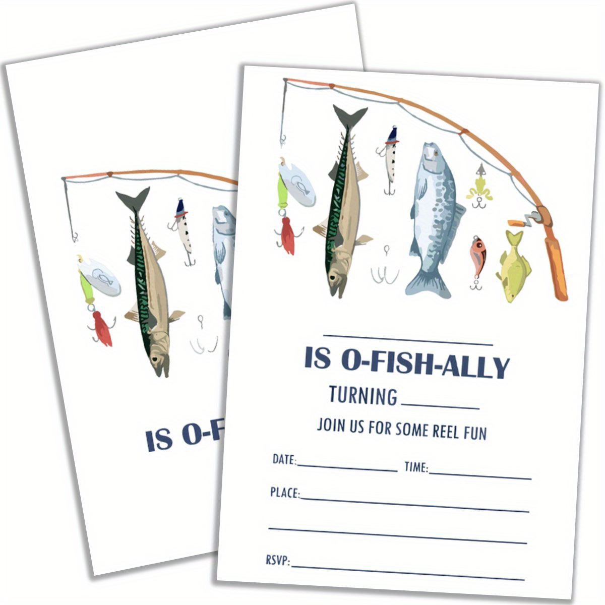 TEMU 20 cartes d'invitation pour fête d'anniversaire sur le thème de la pêche, adaptées aux garçons et aux adultes, comprenant des enveloppes et des