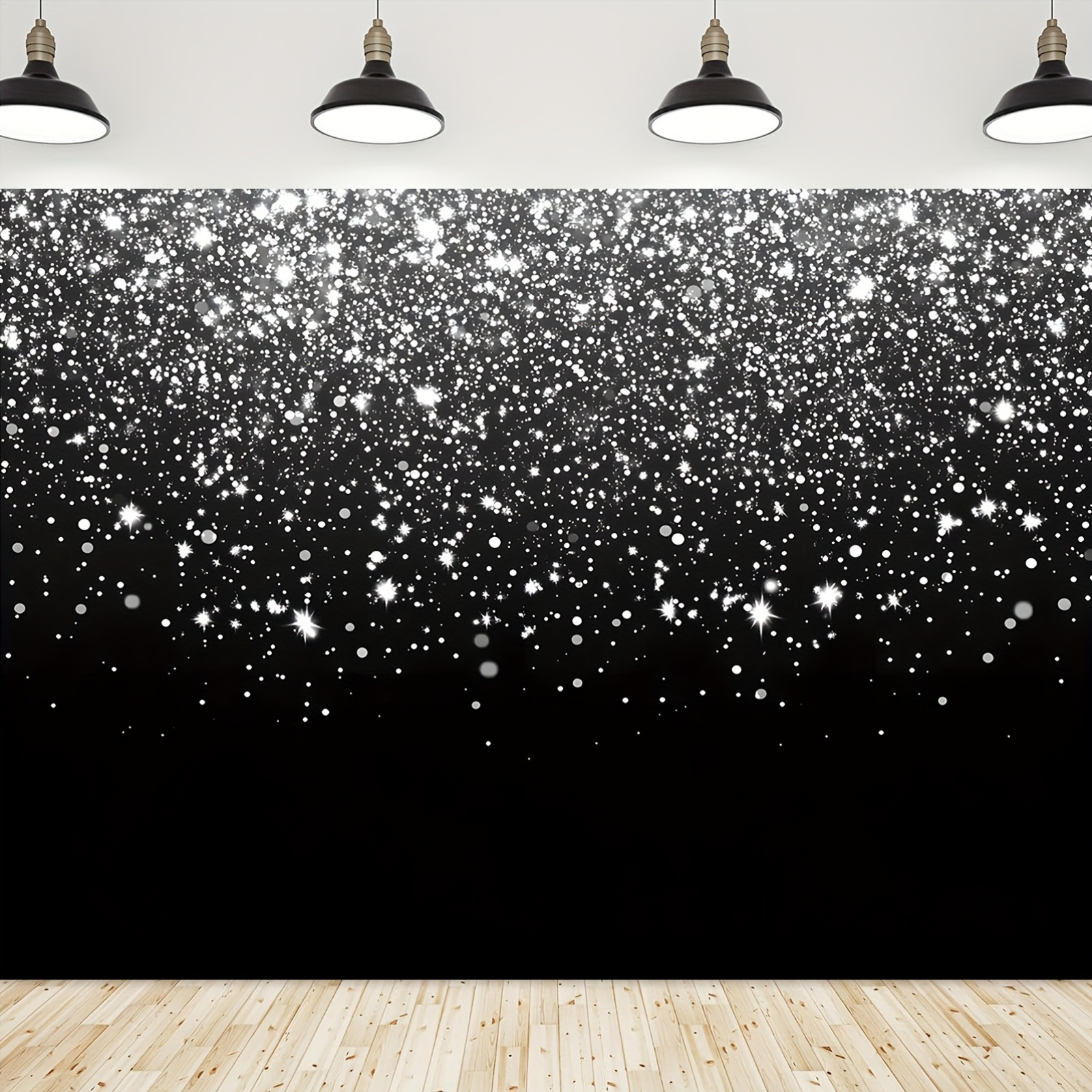 Black And Silvery Shiny Snowflake Photo Booth Backdrop