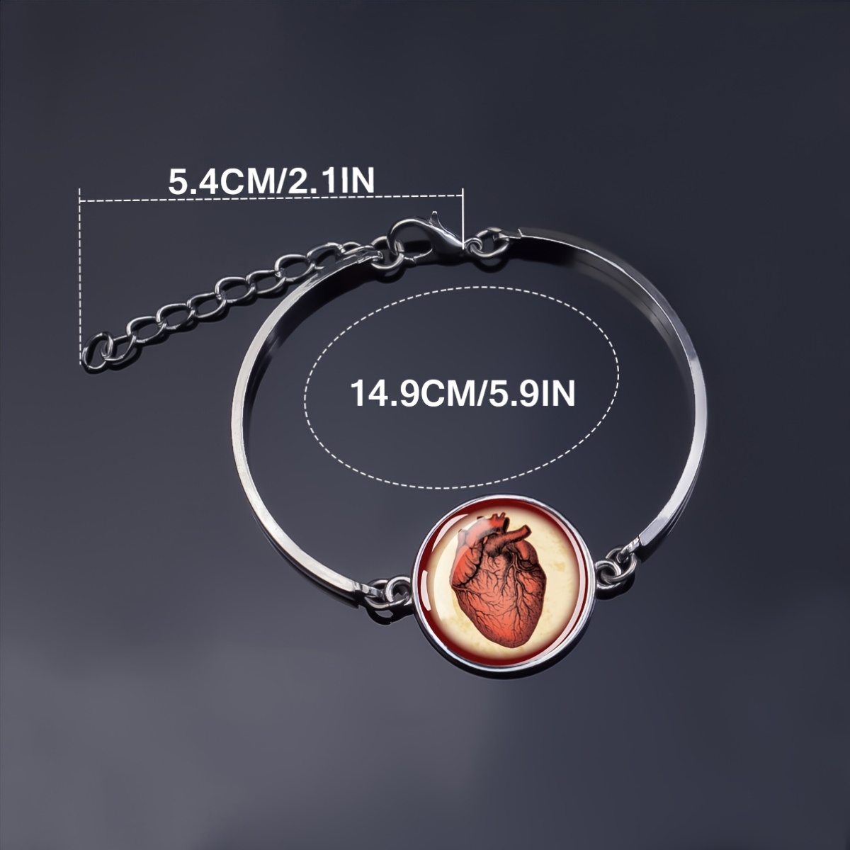 Anatomical Heart Illustration Glass Dome Charm Bracelet for Unisex