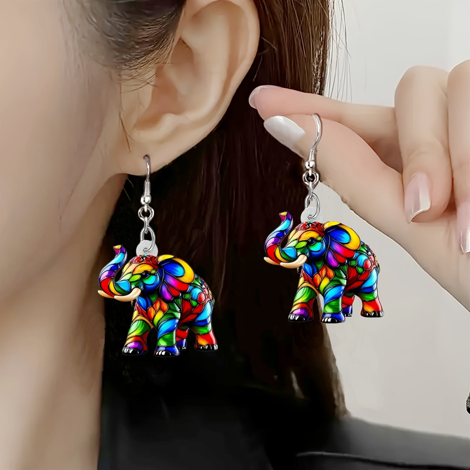 

Vintage Acrylic Elephant Drop Earrings, Stainless Steel Ear Needle, Tribal Style Dangle Earrings, Non-feather, For Women, Daily & Gift , All