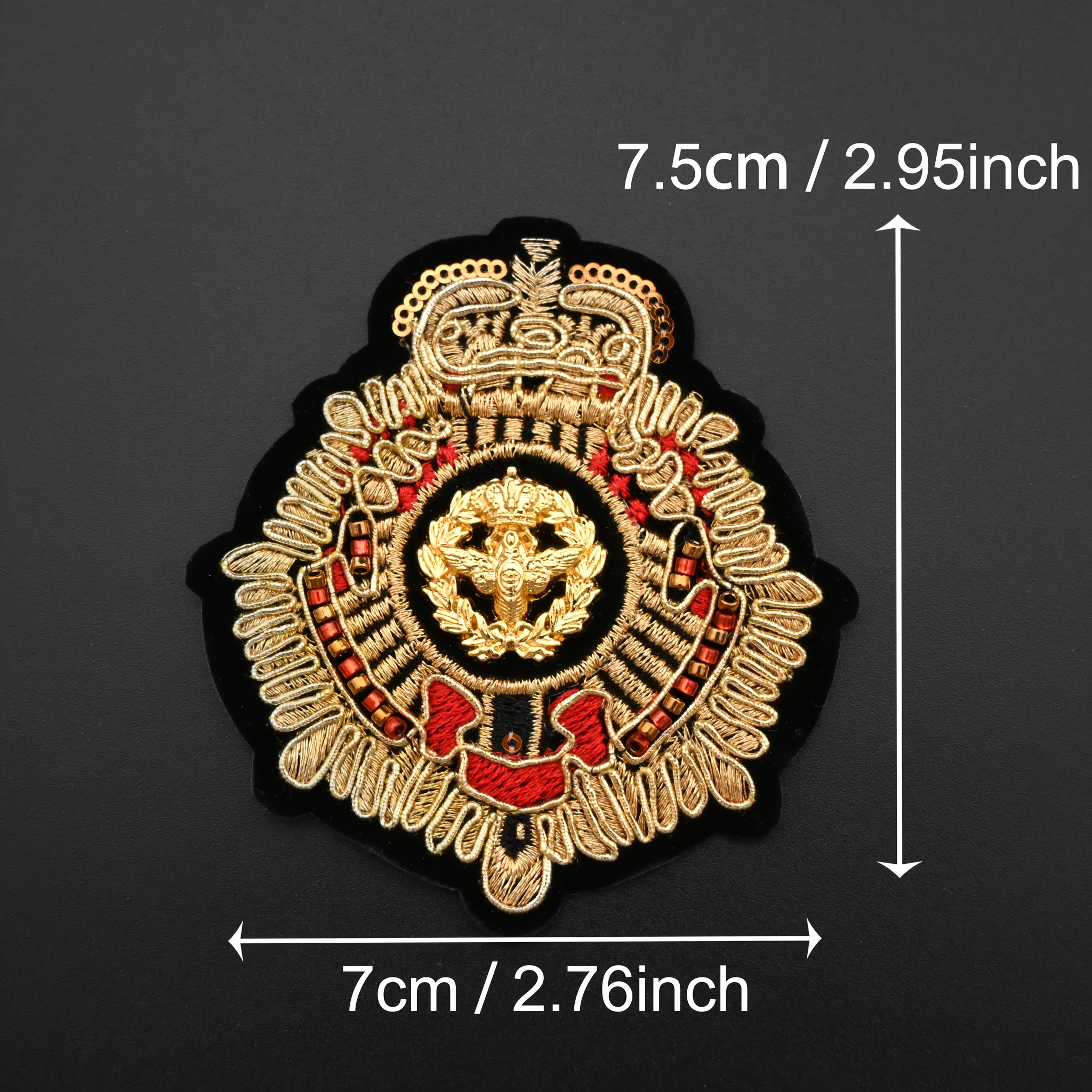 TEMU 1pc Luxurious Court Style, Retro Preppy Style, Wreath And Crown Badge Embroidery, Hand-sewn Beads And Sequins, Black Velvet Base, For Crafts,