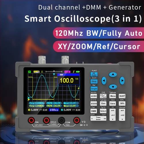 dso3d12 3 2 inch desktop 3 in 1 digital oscilloscope 120mhz dual channel 250msa s built in multimeter generator display
