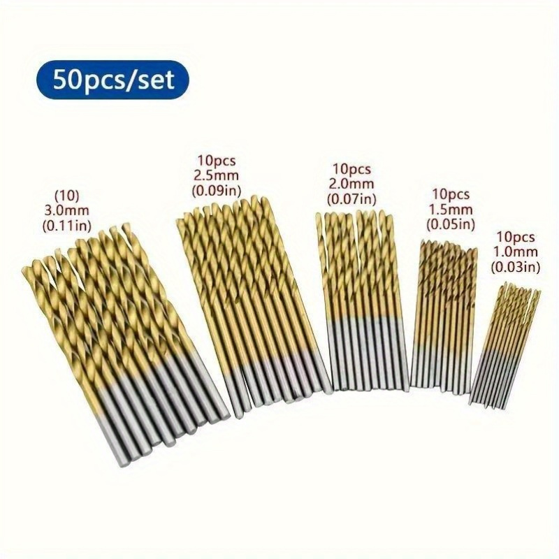 

50/99pcs Titanium Coated Twist Drill Bit Set, Steel Straight Shank Hole For Wood, Metal, Aluminum Alloy - Steel Material