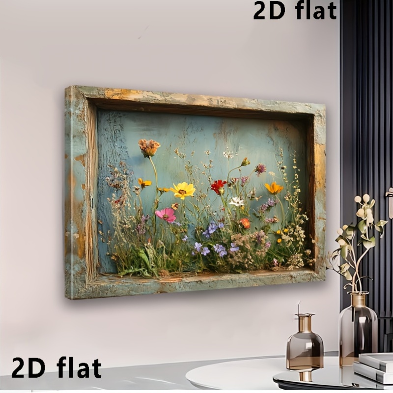 Image of 2d Flat, 1pc Modern Vertical Canvas Wall Art - Frame Suitable For,, Vibrant Hand-painted Suitable For Spring/autumn Botanical Prints, Hook-mounted Hanging Decoration, 2d Flat
