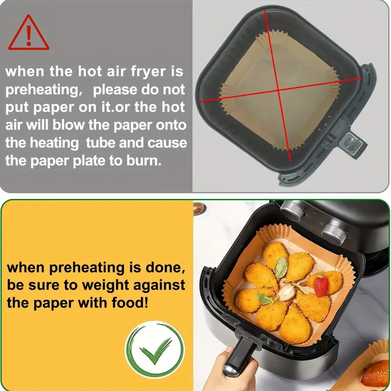 100pcs air fryer disposable paper liners 9 inch round and square parchment paper liner for 5 8 fryer oil proof water proof parchment baking paper for kitchen baking roasting microwave Product details 8
