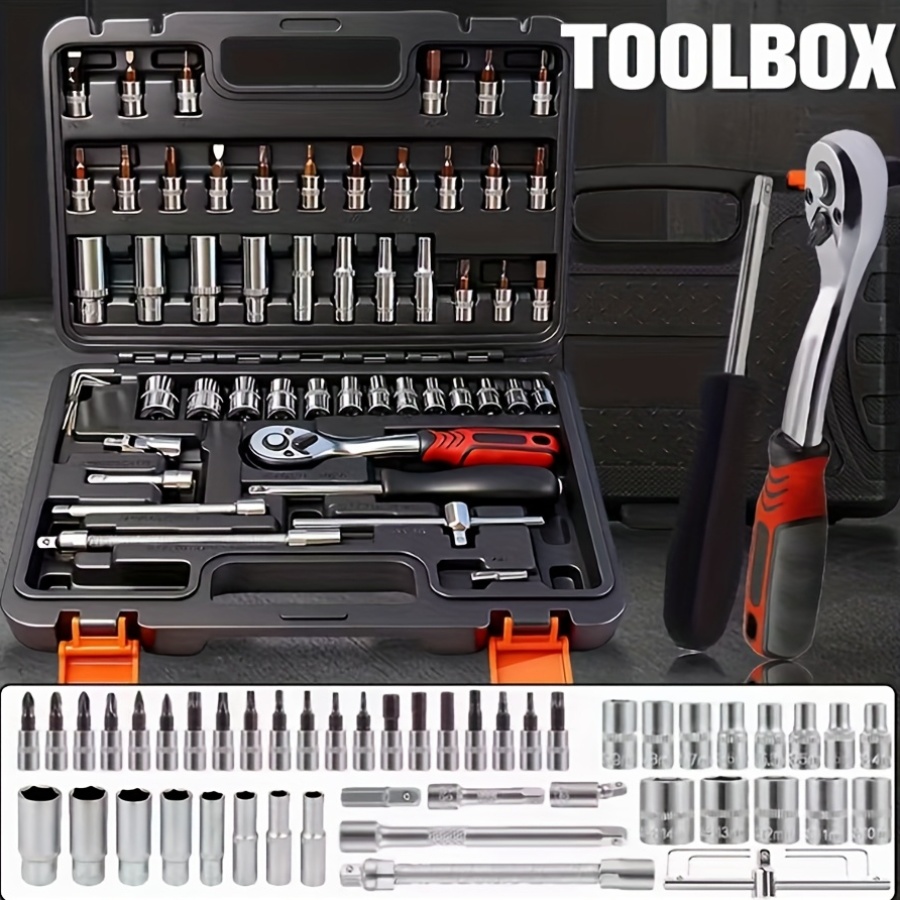 899 52-Piece Professional Multi-Functional Tool Set with Portable Case, Chrome Vanadium Steel, for Home and Car Maintenance