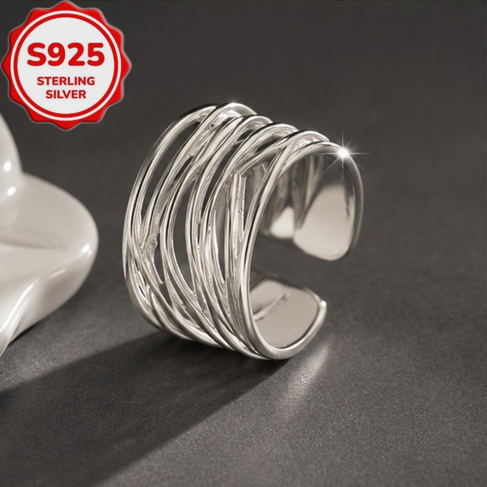 Women's Adjustable S925 Silver Multi-Layer Cross Ring