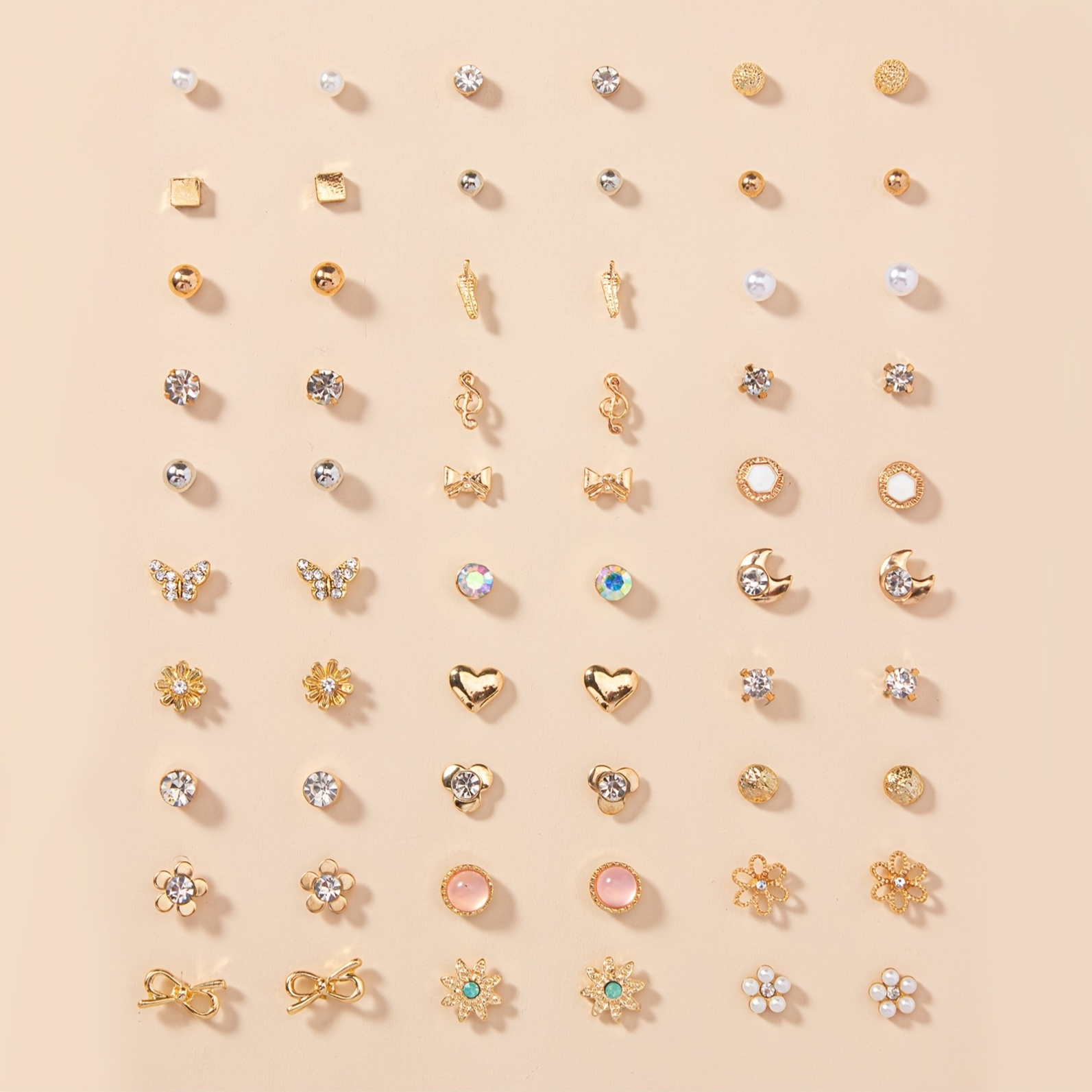 60pcs Women's Cute Stud Earrings Set, Floral & Heart Designs