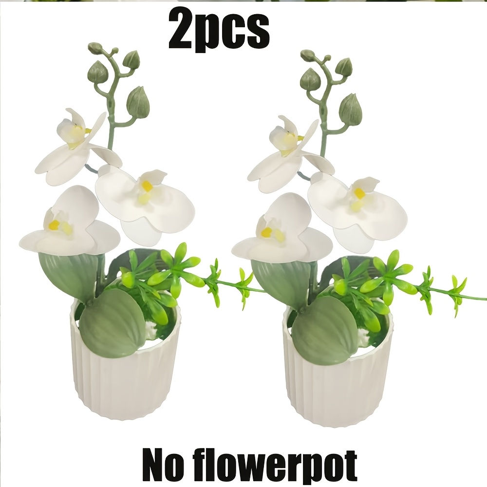 Image of 2pcs Of Simulated White Phalaenopsis Orchid Potted Film Realistic Bonsai, Home Wedding Courtyard Decoration Simulation Flowers, Festival Arrangements