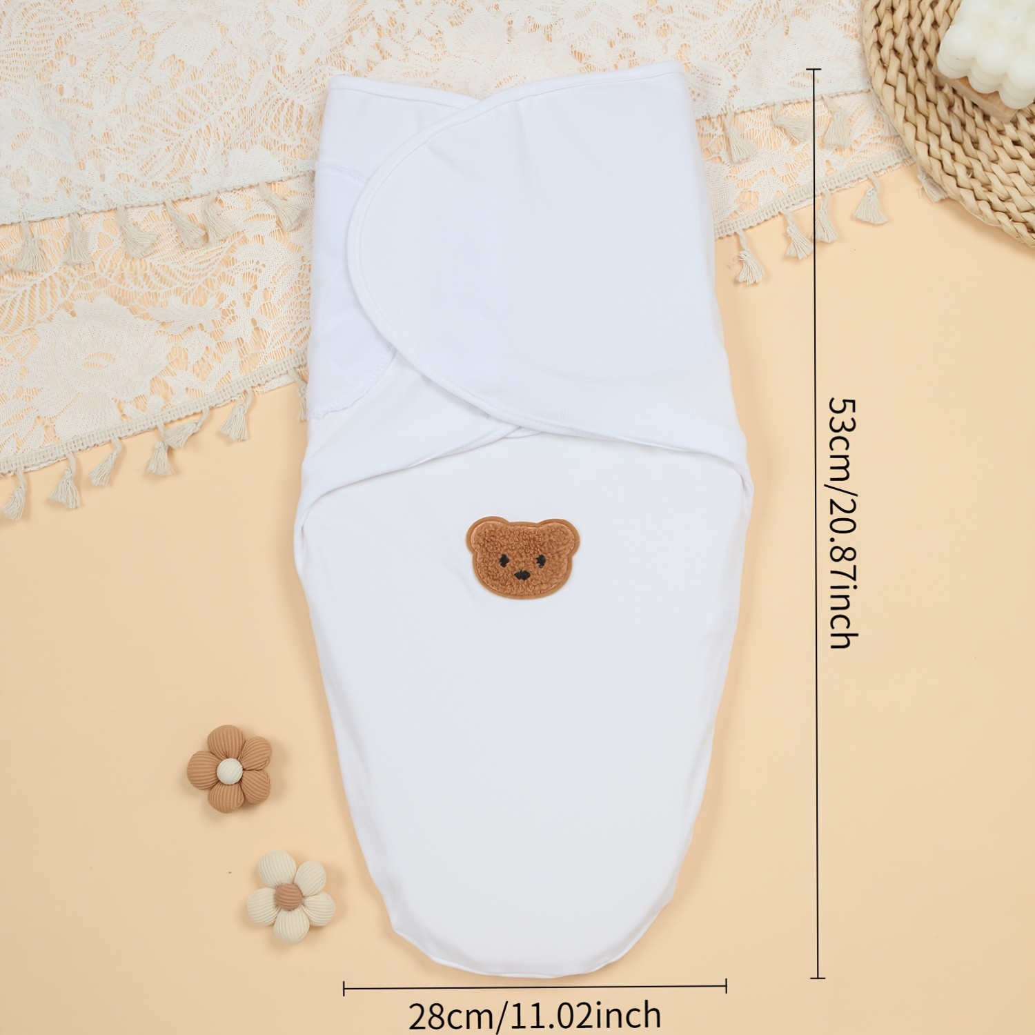 3pcs Baby Pure Swaddle Set, Bear Applique Design, Soft And Comfortable, Suitable for 0-3 Month Old Babies, Baby Swaddling Blanket, Universal for All Seasons, Newborn Supplies