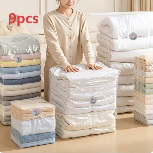 9pcs set combination size three dimensional thickened vacuum storage bags specifically for quilts comforter organization and clothing storage random air