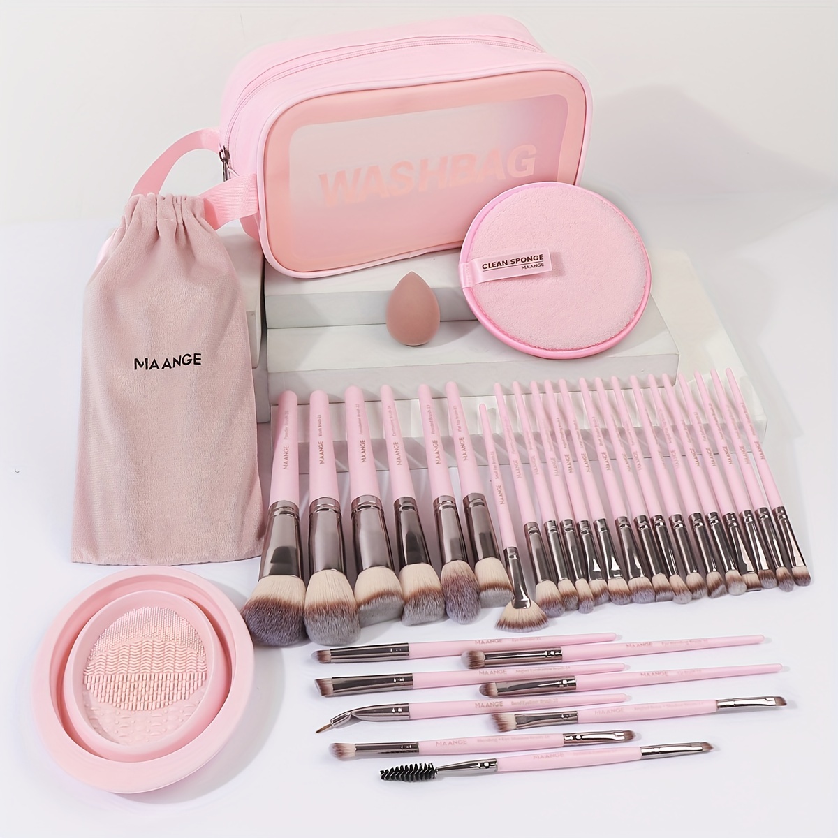   35pcs professional makeup brush set with 30pcs brush velvet bag makeup sponge puff makeup remover puff   bathroom bag foundation brush eye shadow brush   carrying tool set mothers day valentines day gift set