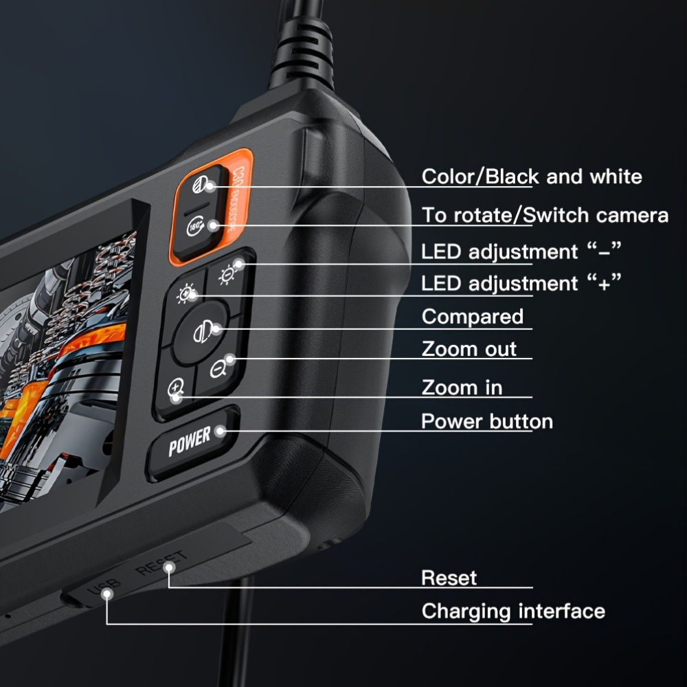 industrial borescope 4 3 inch endoscope single lens with 8 led lights for inspecting pipes picking up keys in sewers car repairs extra long cable 20m 30m 15m   details 5