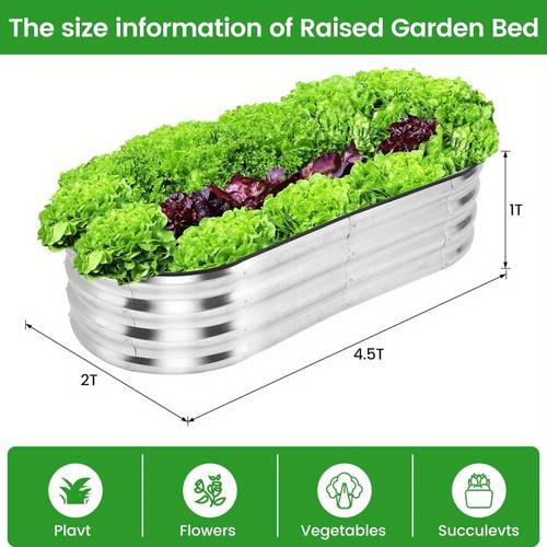 2pcs 4 5x2x1ft oval raised garden bed galvanized raised beds open ended base metal raised planter beds planter raised boxes for vegetables flowers tool free asse rubber edge