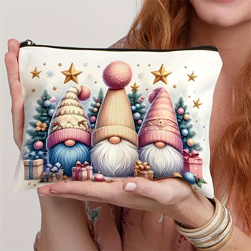 TEMU Trousse de toilette Gnome Noël, Trousse de Cosmétique à fermeture éclair et durable pour femmes, Trousse de toilette de voyage à impression et