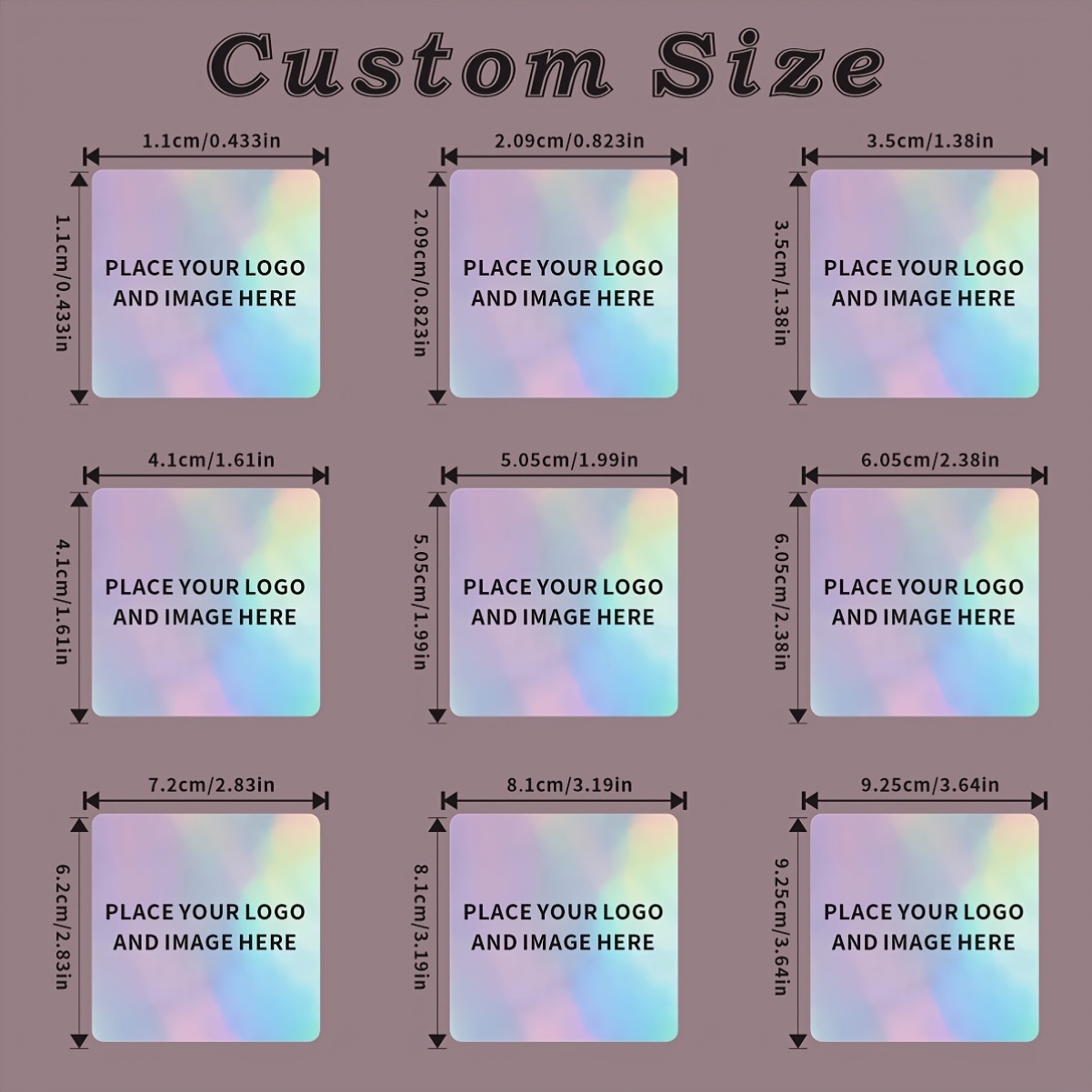 Rounded Square Holographic Laser Stickers, Durable and Self-Adhesive