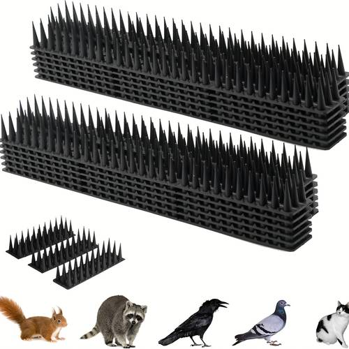item picture bird deterrent spikes designed to keep pigeons and other animals like raccoons and squirrels away from outdoor areas such as patios roofs fences and windows in black plastic