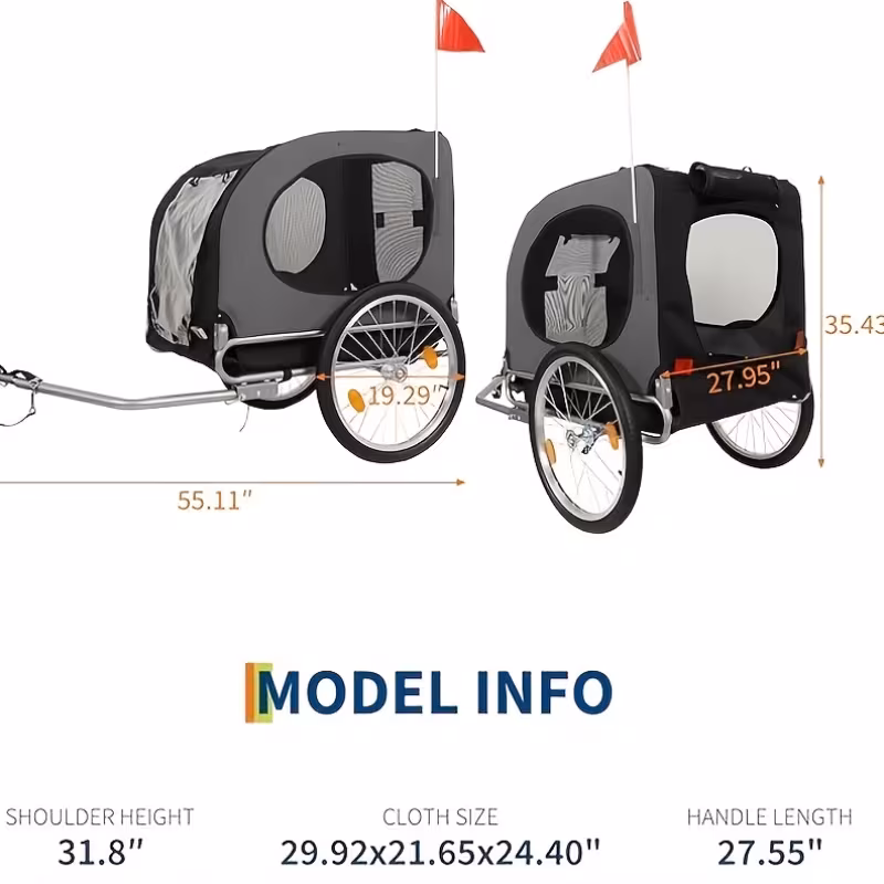 trailer for small medium dogs cats easy fold lightweight cart frame release wheel sal bicycle coupler washable non slip lining ventilation mesh safety harnesses durable metal construction for dog bike carrier for dogs dog bike for small medium pet bicycle security accessories transportation safety gear 1