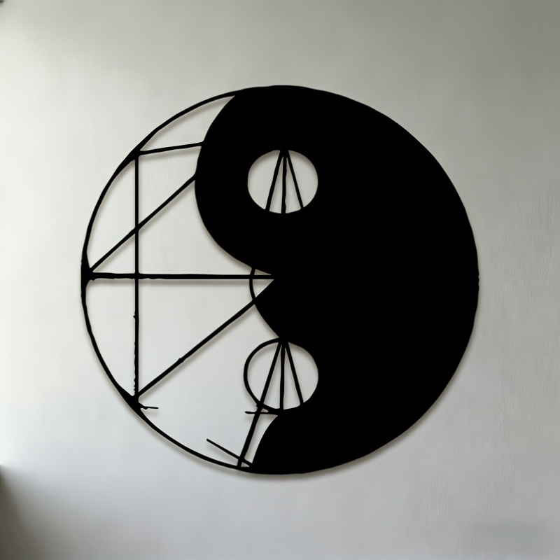 item picture 2d flat 1pc 2d flat silhouette hollow cutout iron metal wall art yin yang minimalist vintage suitable for living room bedroom hallway office kitchen dining room