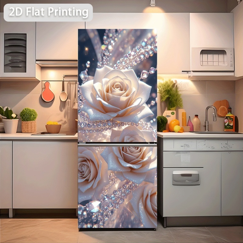 item picture 1pc of 2d flat printed refrigerator sticker measuring 60  cm featuring a theme of roses and crystal ornaments suitable for cabinet and wardrobe decoration self   wallpaper for modern kitchen home decor