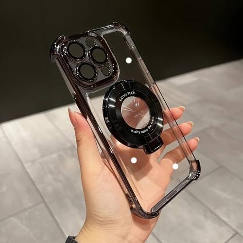 Phone Case - Luxury Wireless Charging Ring Bracket Case for Iphone17 16 11 12 13 14 15 Pro Max 14 15 16 Plus Transparent Magnetic Bumper Cover