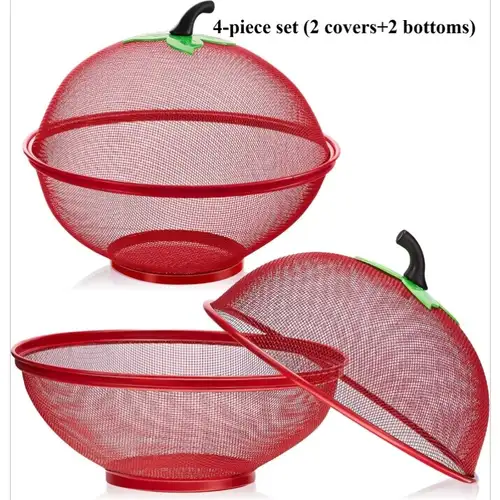 4-teiliges Set (2 Deckel + 2 Böden) Obstkorbe mit Deckel Metallgitter *-förmige Obstschüssel Abdeckung Schutzregal Tisch Fliegenabweisend Wiederverwendbarer Filterschirm * für Geschenk Restaurant