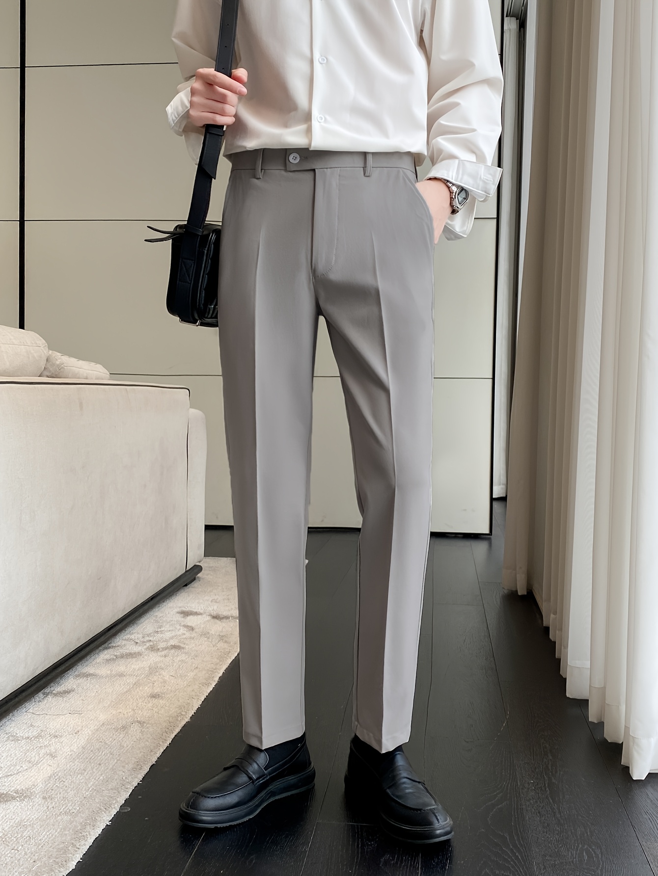 slim fit dress slacks Straight Non-iron Slim Cropped Suit Pants – chicoud