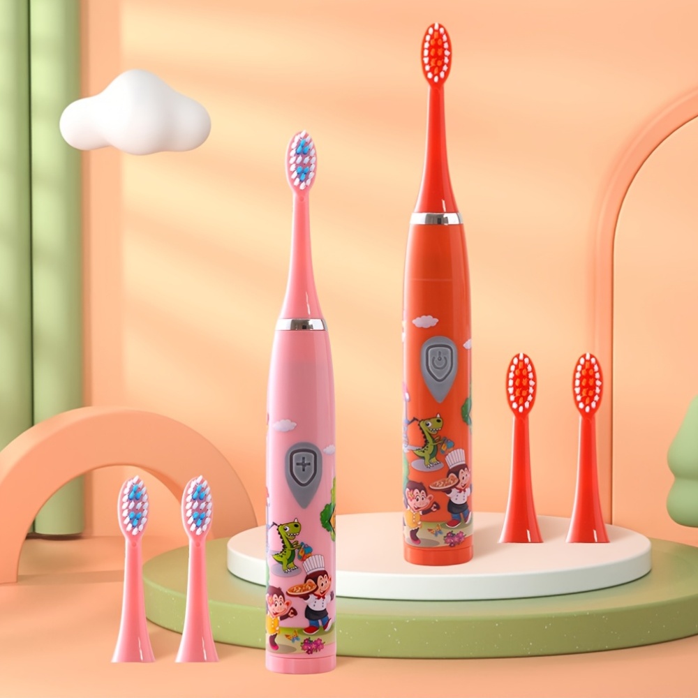 Battery-Powered Electric Toothbrush with 3 Replacement Heads & 1 Timer Sand Timer, Model N02, 3 Replacement Heads