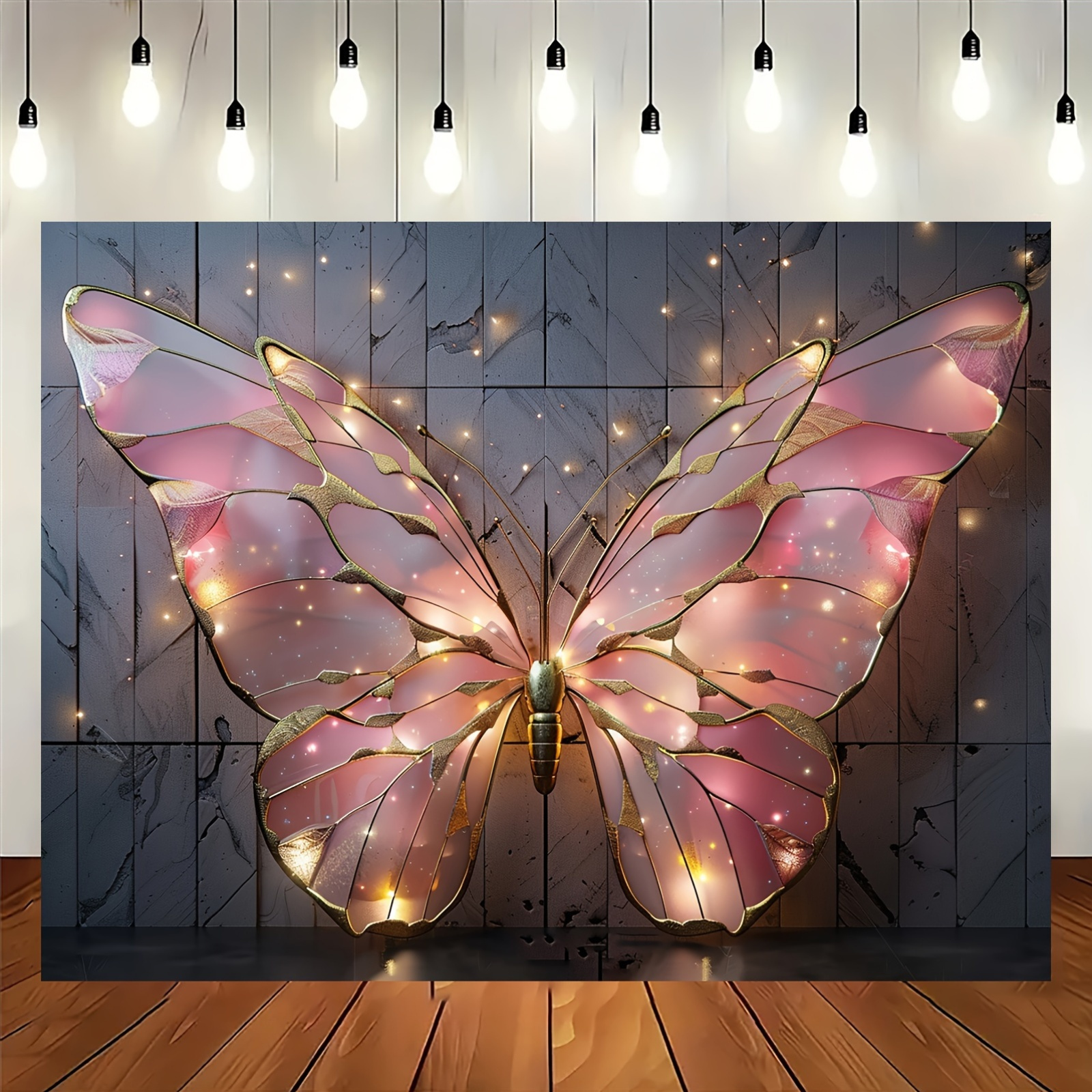 

1pc Polyester Butterfly Banner With Fairy Lights, Multipurpose Party Backdrop For Birthday, Wedding, Universal Celebrations, Indoor & Outdoor Decor, No Electricity Needed