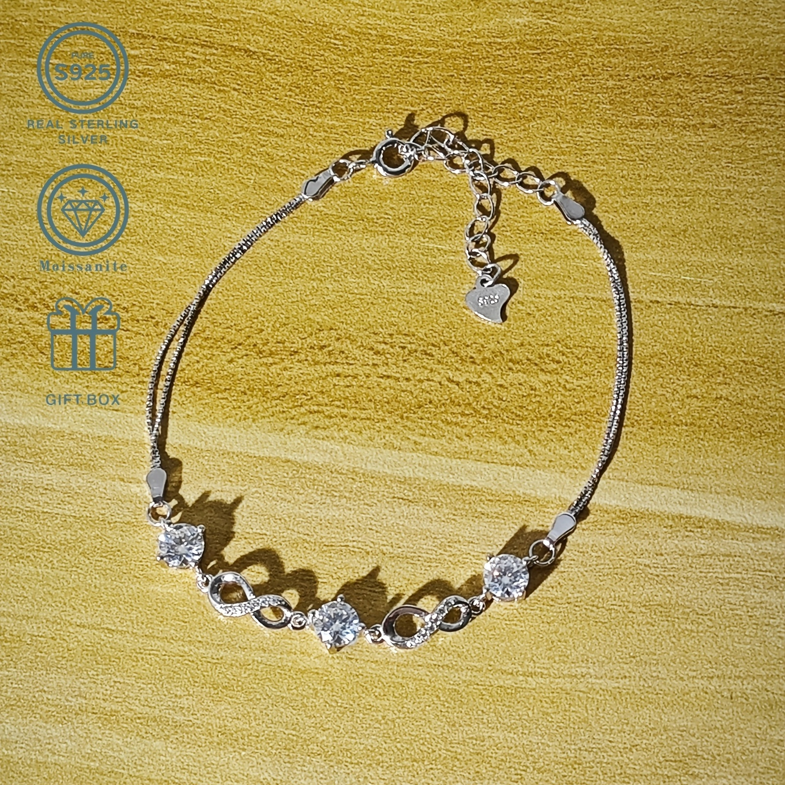 S925 Silver 0.5 Carat 3pc Moissanite Cross Bracelet