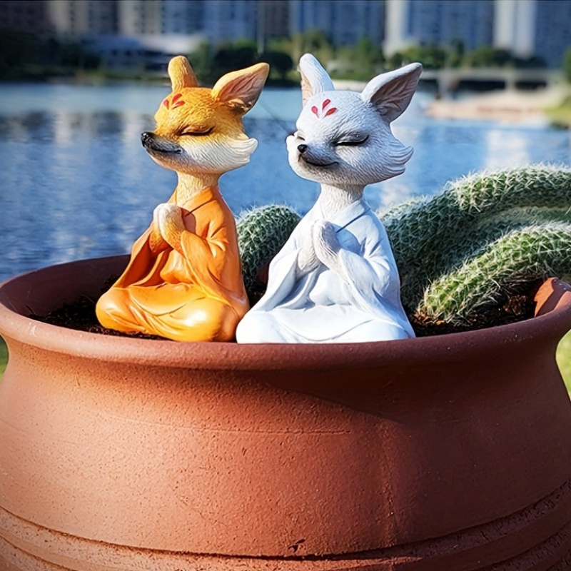 meditating fox statue garden resin decor 9cm 3 54in high 4cm - Temu