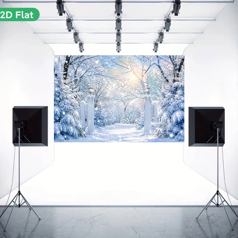 Snowy Winter Scene Rectangular Polyester Backdrop Banner