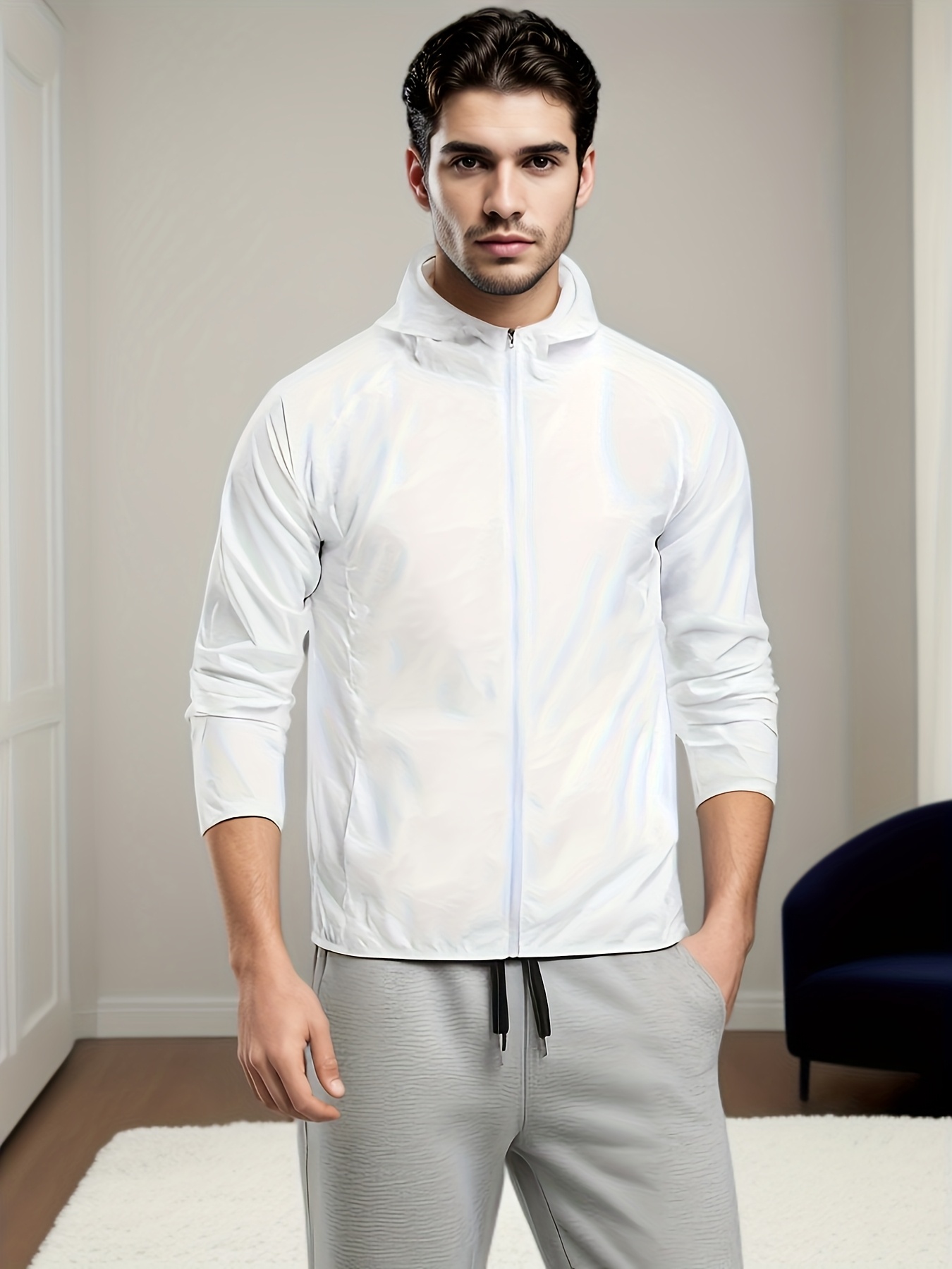Men's Lightweight Hooded Jacket with Portable Storage Bag