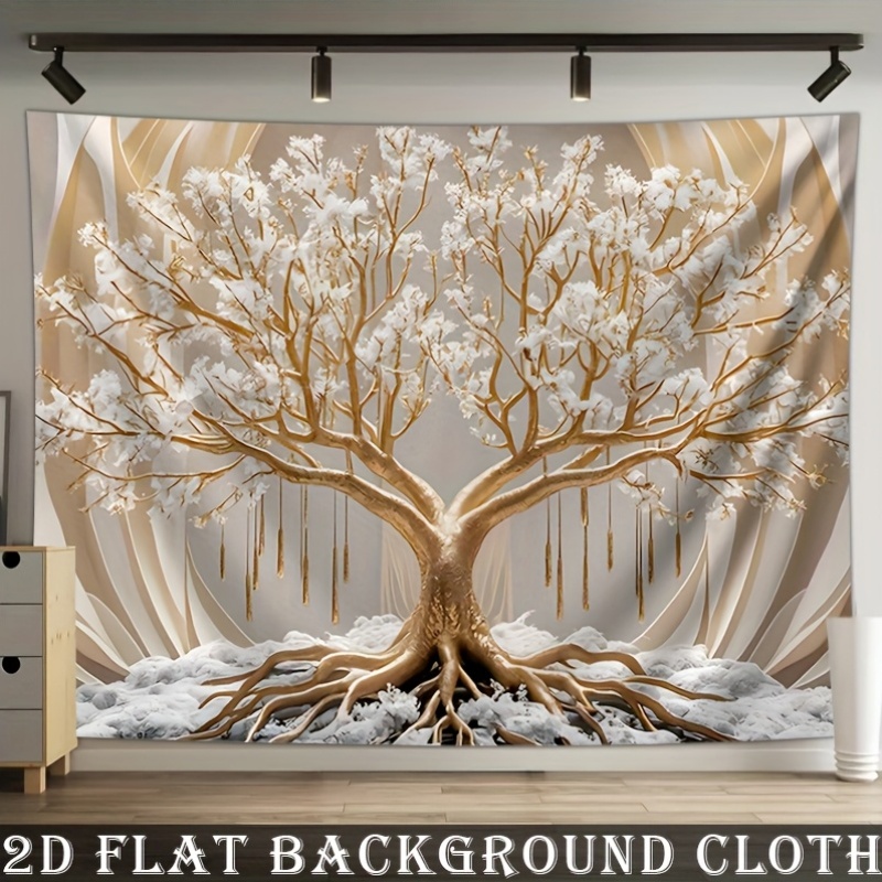 White Tree Of Life Wall Tapestry For Living Room And Party Decor_voghion.com