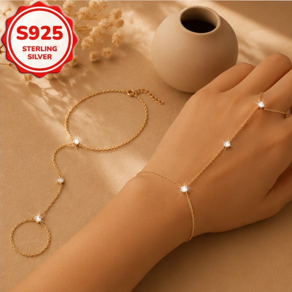 S925 Silver 3-Heart Cubic Zirconia Bracelet — Adjustable Gift