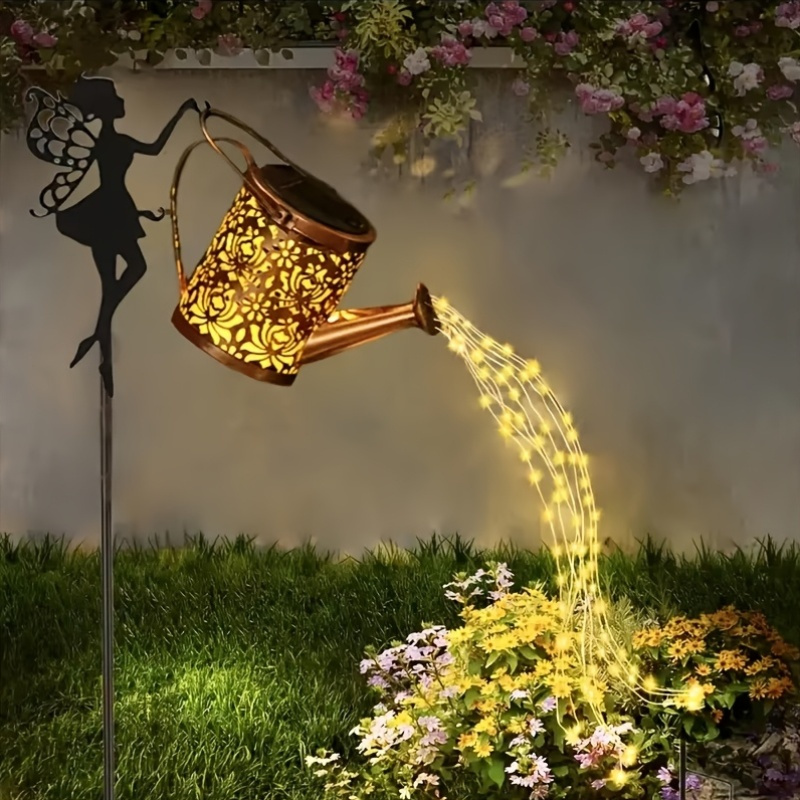 Solar Fairy Waterfall Lights - Metal Kettle Garden Decor With LED Flowing String Ligh,   Patio, Lawn & Outdoor Solar Stake Lamp, IPX44, Patio Pathway Lawn Yard Decoration Lighting