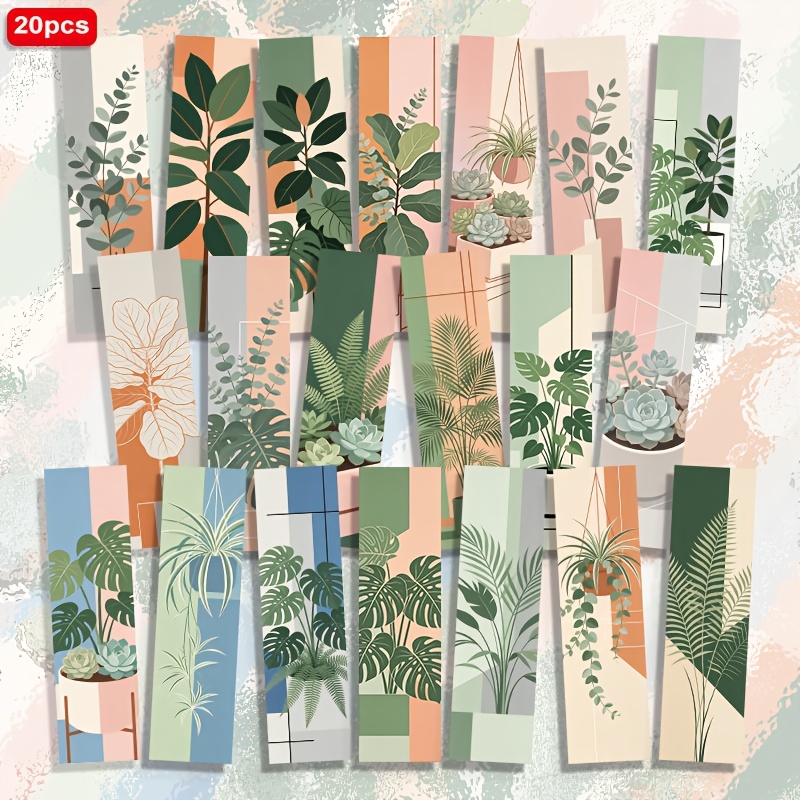 TEMU 20pcs Modern Minimalist, Plant Bonsai, Monstera, Plant, Succulent Eucalyptus Leaves, Line Geometric Pattern 1.5in*5.9in Rectangular Paper