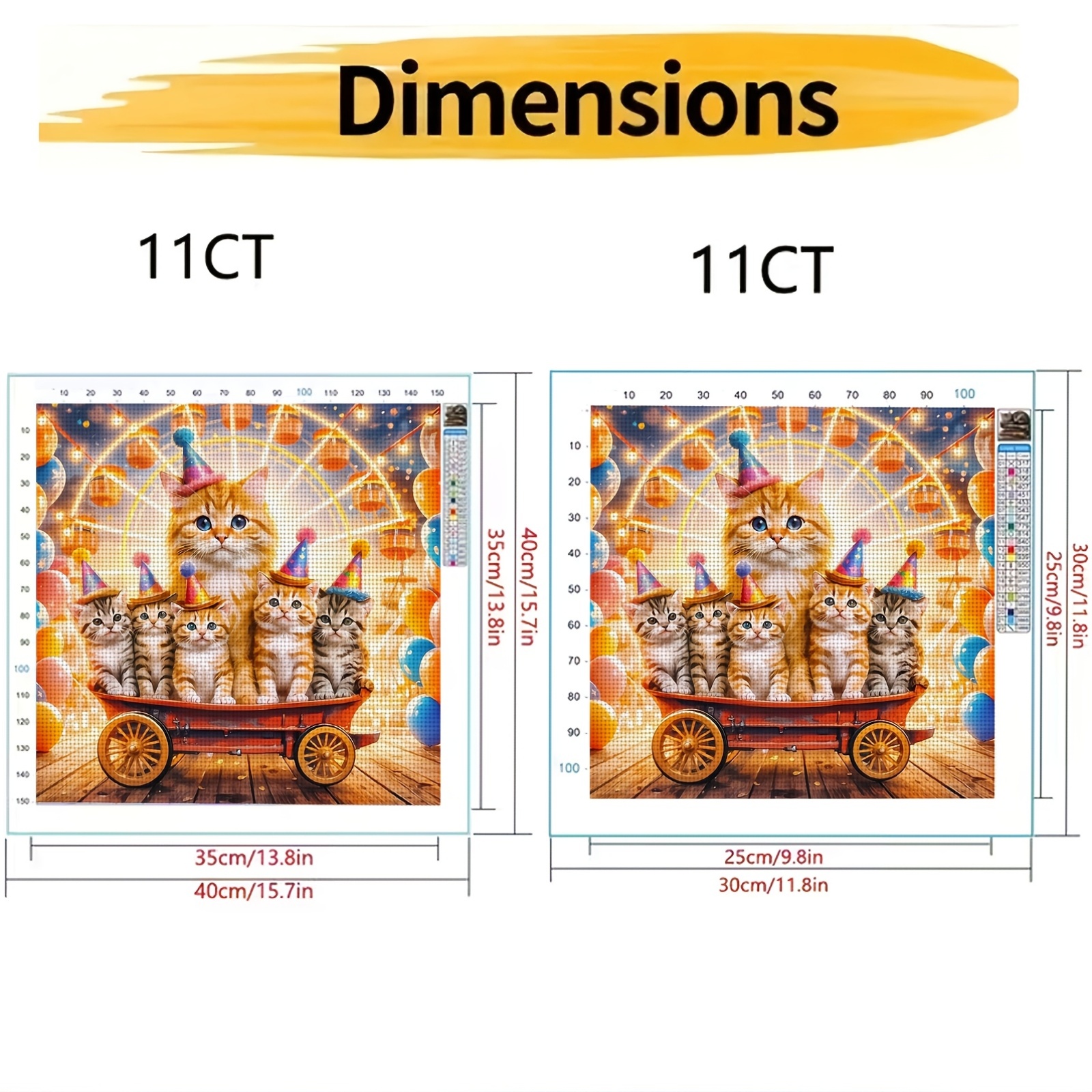 11CT Beginner Cross-Stitch Embroidery Kit, Kitten Wearing a Hat