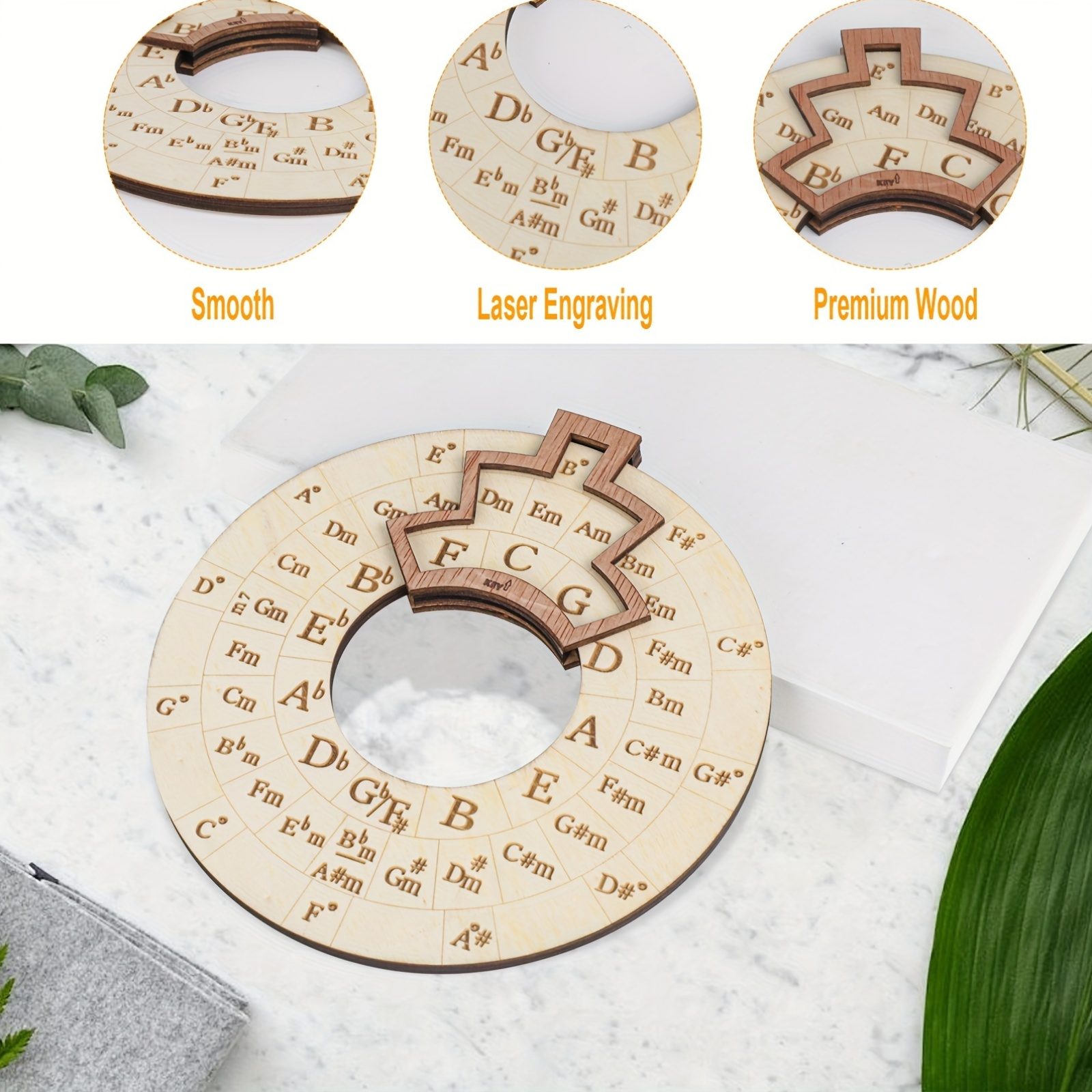 Instrument Tool, Large 16cm Diameter Wooden Chord Circle for Quick Tuning and Memory Aid, Suitable for Music Beginners and Creators, Helps You Rapidly Master Chords and Scales Patterns. Suitable for Piano, Guitar, Violin, etc