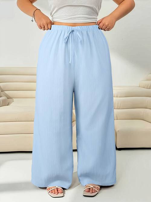 plus size plus size plus size womens solid color long pants casual wide leg trousers fs1001