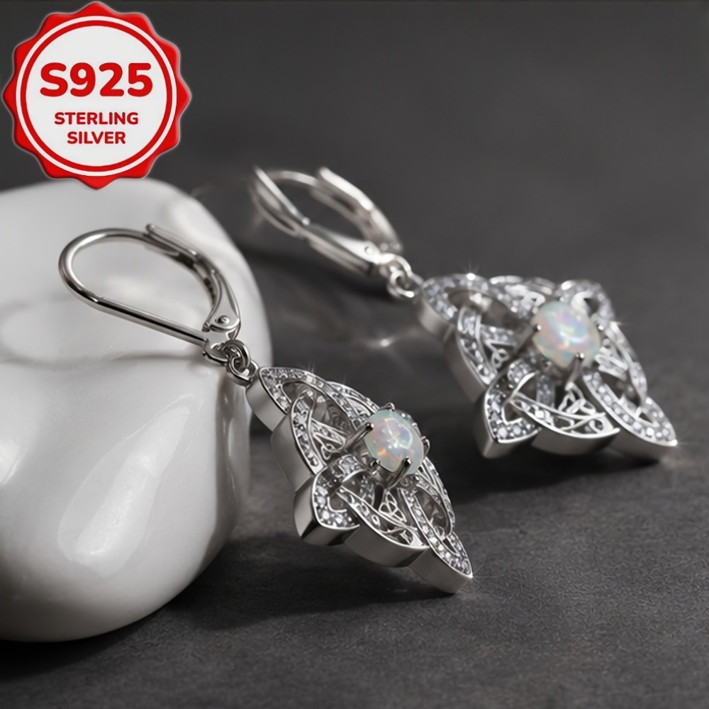 2pcs S925 Silver Celtic Knot Ear Drop Earrings, Vintage Design