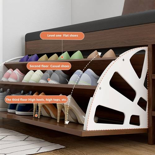shoe bench with flip drawer and seat cushion freestanding shoe rack for entryway