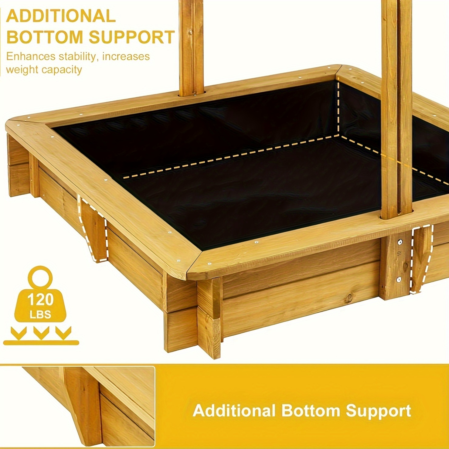 Wooden Outdoor Kids Sandbox Convertible Canopy Covered Sand Box Bench Seat Storage